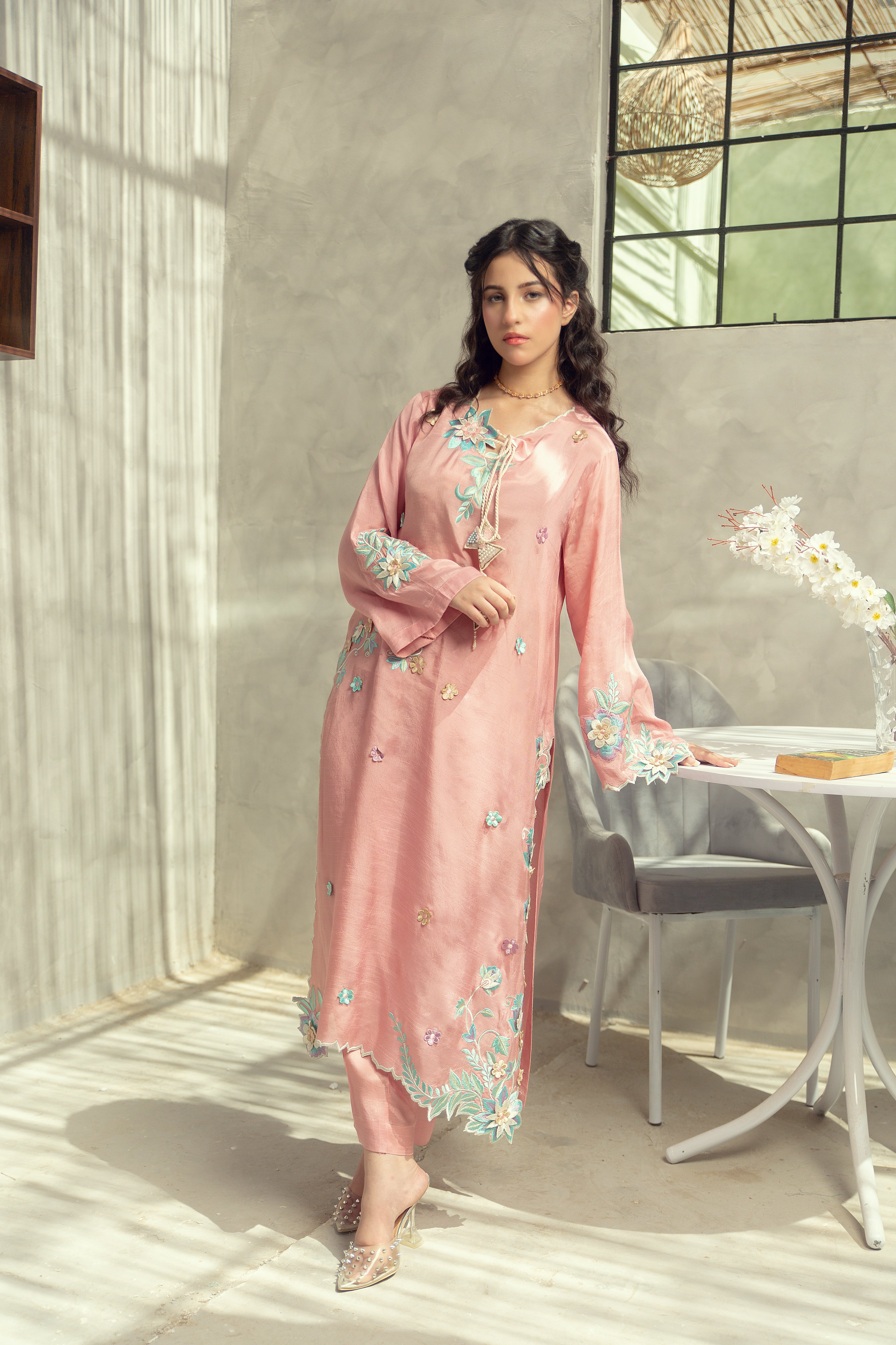 Embroidered Suit - Peach